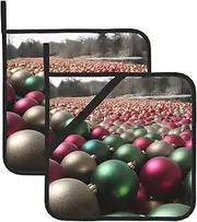 Xmas Balls Potholders BBQ Pot Holders for Heat Resistant Potholder, Hot Pads,Cooking Baking(2-Pack)