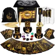 78 Tarot Cards with Guide Book, Black Tarot Deck Gift Set with Tarot Cloth, C...