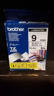 BROTHER P-TOUCH TAPE TZ-221 BLACK ON WHITE 9MM