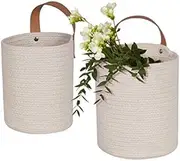 2 Pcs Wall Hanging Storage Baskets,Small Cotton Rope Handle Storage Organizer, Woven Baskets for Baby Nursery Kids Gift