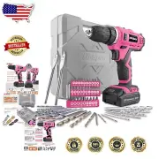 Compact Pink Drill Driver with 50-Piece Bit Set & Adjustable Torque Control