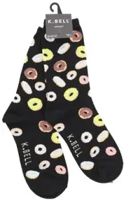 K. Bell Women's Donut Love Crew Socks 60% Cotton Sz 9-11 Junk Food Fan Gift