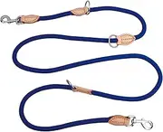 2 m Dog Lead with 2 Carabiners, Nylon Double Lead, Robust Training Lead Recall Lead, Portable Dog Double Lead, Adjustable, Durable Exercise Lead for Small, Medium and Large Dogs (Blue)