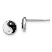 Sterling Silver Madi K Rhodium-Plated Polished Black & White Enameled Yin Yang Children'S Post Earrings