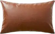 Fancy Homi Faux Leather Boho Decorative Throw Pillow Covers, Thick Modern Solid Square Cushion Case Set for Couch Sofa Bedroom Car Living Room (12x20 Inch/30x50 cm, Brown)