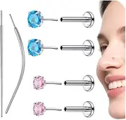 [MODRSA] 20g Titanium Earrings Flat Back Implant Grade Titanium Nose Stud Threadless Hypoallergenic Earring Silver Push in Cartilage Earrings for Women Surgical Steel Helix Tragus Piercing Jewelry Blue
