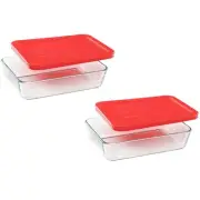 Pyrex (2) 7210 3-Cup Glass Dishes & (2) 7210-PC Red Lids