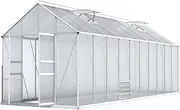 [GREEN FINGERS] Greenhouse Polycarbonate House Garden Shed Walk-in Gardening Supplies Plant Stand Storage, 6.3M x 2.4M Aluminium Frame with Lockable Door, Gutter System and Opening Roof Vents