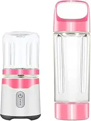 Meichoon Electric Blender Cup Portable Juicing Cup 500ml/17.6oz 6 Blades Pull-out Lid Cordless for Kitchen Travel and Sports LB37 Pink