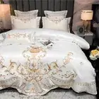 Silk Cotton 4 Pcs Embroidered Patchwork Duvet Cover Bed Sheet Pillowcases