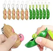 12PCS Squeeze Bean Keychain Fidget Toys for Skin Picking, Pea Pod Sensory Fidget Toys,Peanut Poppers Fidget Toy,Anti-Anxiety,Party Favor Toys