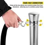 Silver Crowd Control Stanchion Set with 1.5 m Black Velvet Rope, Easy Assembly