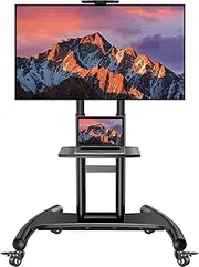 Rolling/Mobile TV Cart with Wheels for 32-75 Inch LCD LED 4K Flat Screen TVs - TV Floor Stand with Shelf Holds Up to 100 lbs, Height Adjustable Trolley Max VESA 600x400mm