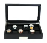 12 Black Wood Watch Box Display Case Jewelry Organizer Glass Top Stainless