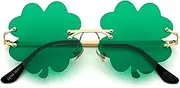 LIKSMU St. Patrick's Day Irish Shamrock Sunglasses Green Four Leaf Clover Costume Party Glasses