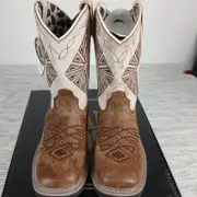 Dan Post Lil' Kite Days Western Cowboy Boots Girls 2.5 D Square Toe Tan White