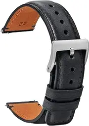 [TStrap] Leather Watch Band 20mm - Soft Brown Quick Release Watch Strap Replacement - Square Tail Smart Watch Bands for Men Women - Men’s Watch Bracelet Clasp Buckle - 18mm 20mm 22mm