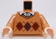 Lego Medium Nougat Torso Argyle Sweater White Shirt Collar Button Pattern