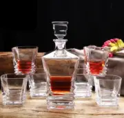 7 Pc Pressed Design Glass Whisky Decanter Set 1 Whisky Decanter + 6 Whisky Cups