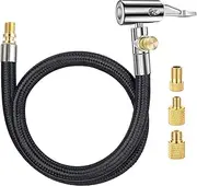 20 Inch Tire Inflator Hose Adapter, Car Air Hose Self-Locking Air Chuck w/Tire Schrader Valve Fine Thread & Presta Valve Adapter, Quick Connect & Release for Pump Air Compressor Attachments
