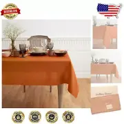 Elegant Pumpkin Linen Tablecloth - 60 x 132 Inch Handcrafted for Stylish Dining