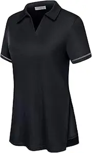 Vldnery Women's Golf Shirts Short Sleeve v Neck Loose Fit Plain Workout Tennis Polo T-Shirts