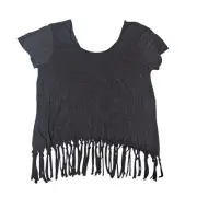 MICHAEL STARS Brixton Fringe Black Reversible Top OS One Size