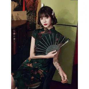 綠色老上海夏季復古民國風旗袍裙