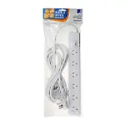 Jackson 240V 10A 6 Way Surge Protected Power Board Home & Office White 5m Lead