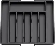 Kitchen Drawer Organiser, Large Silverware Organizer, Expandable Utensil Tray, BPA Free Flatware and Cutlery Holder, Adjustable Plastic Storage for Spoons Forks Knives, Black