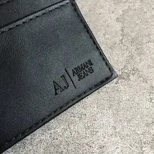 美國百分百【全新真品】Armani Jeans 真皮皮夾 logo AJ 男用短夾 錢包 證件卡夾 荔枝皮黑色 AF03