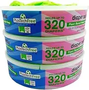 Plastech Diaper Pail Refills - 100% Compostable/Plant-Based, 3 Count