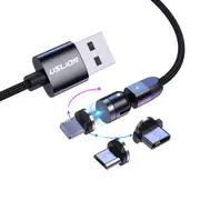 2.4A 3in1 LED 540�� Magnetic Dual Position Game Quick Charge Data Cable for Samsung S10+ Xiaomi Redmi Note8 HUAWEI+Apple Head