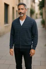 Pure Wool Ansett Patterned V Neck Cardigan 8054 Slate Blue