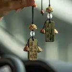 後照鏡吊墜 REARVIEW MIRROR PENDANT 【百萬】中式復古檀木車掛無事牌汽車吊飾後照鏡掛飾木質蓮花9.