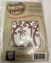 Wool & Hoop Crewel Embroidery Kit "Ruby Shoots" Linen Fabric, Wool yarn card New