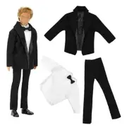 3pc Doll Clothes Black Tuxedo Suit with Tie White Shirt, Pants and Jacket for