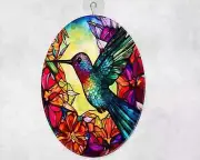 Hummingbird Floral Glass Suncatcher