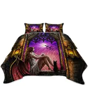 Fantasy Gothic Art Beautiful Dragon Angel Girl Coverlet