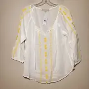 Ann Taylor Loft Embroidered Boho Peasant Blouse Multicolor Size Medium New
