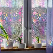 Alwayspon Non Adhesive Stained Glass Rainbow Window Film Pink and Purple Vinyl Static Cling Window Stickers Removable Privacy Film for Glass Window Door Decoration