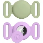 2-Pack Air Tag Holder Compatible with Apple AirTag, Pet Silicone Protective Cat Dog Collar Airtags Holder,GPS Tracker Collar Holder (Large, Matcha Green+Violet)