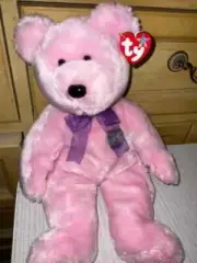 2001 Easter Pink 14” Eggs Ty Beanie Baby Bear Embroidered Egg Plush Bow Tag