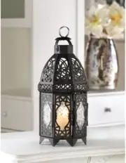 Black Lattice Moroccan Style Tabletop Candle Lantern