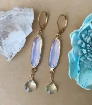 Opalite gold plated Sundance charm Prasiolite earrings Artisan handmade Jewelry