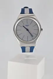 New Swiss Made SWATCH IRONY SKIN 38MM - SYXS107 - Skinspring Blue Silver Quartz