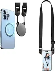 OUTXE Universal Cell Phone Lanyard, Magnetic Neck/Crossbody/Cross Body Strap for Men/Women, Compatible with Magsafe iPhone/Android and Cellphone Case -Black, Black