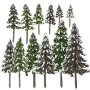 12 Pcs Pine Tree Model Mini Green Bottle Brush Trees Micro Scene Man