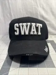 SWAT Hat Baseball Cap Adjustable Embroidered White On Black Hat Headwear