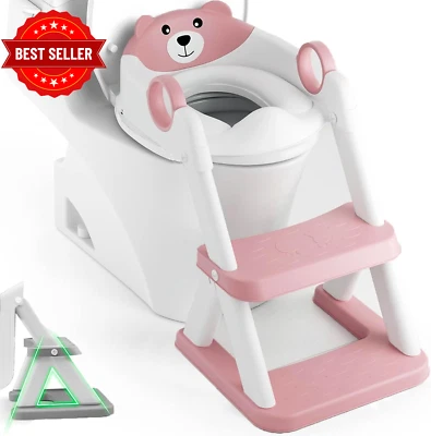 Potty Training Seat Step Stool Ladder Pink Toddler Toilet Seat Anti-Slip Pads